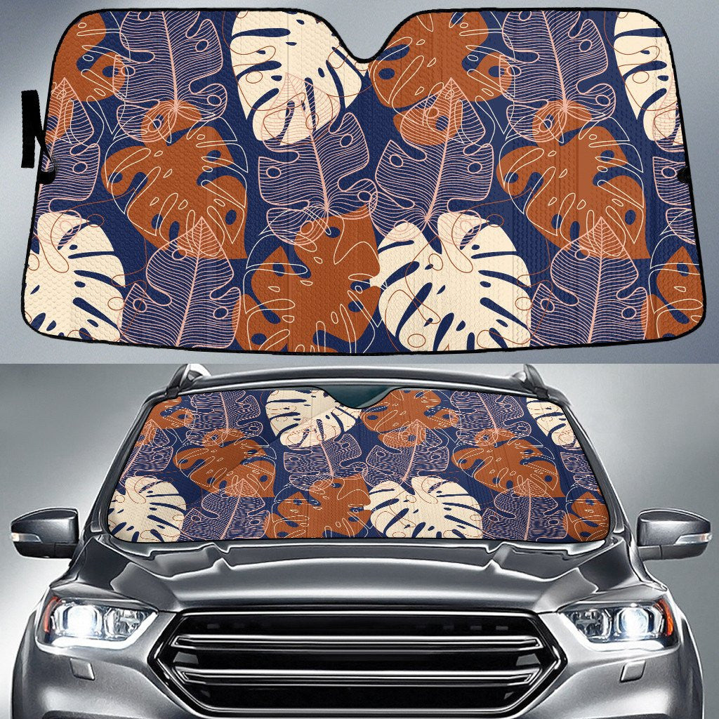 Chromatic Monstera Leaf Hand Drawing Sketchy Blue Car Sun Shades Cover Auto Windshield Coolspod