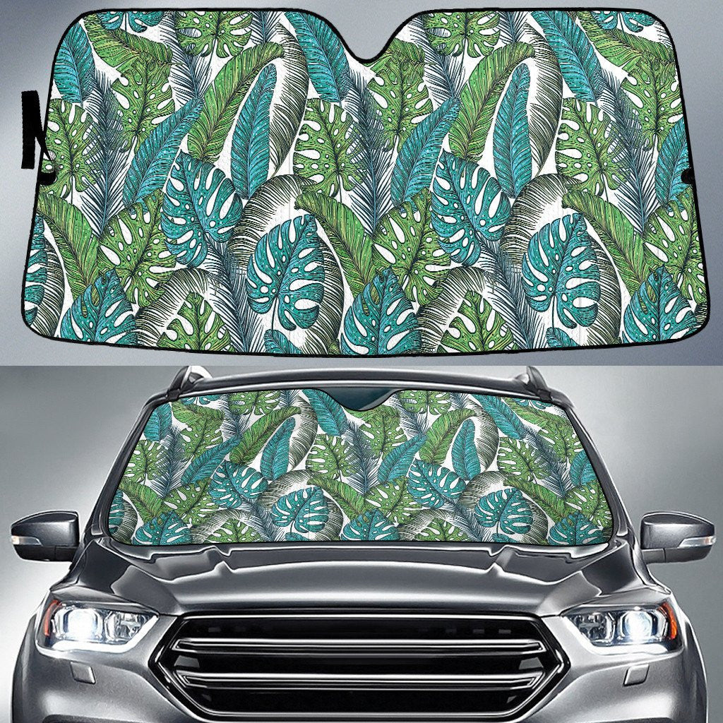 Green Monstera And Coconut Leaves Summer Tropical Leaf Car Sun Shades Cover Auto Windshield Coolspod