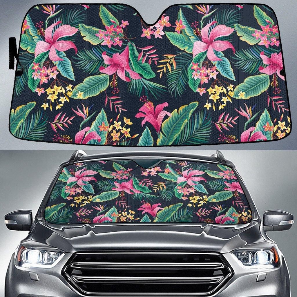 Pinky Chinese Hibiscus Tropical Leaf Summer Vibe Printed Car Sun Shades Cover Auto Windshield Coolspod