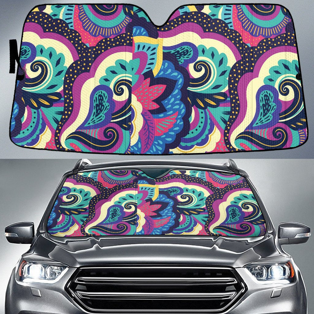 Chromatic Mirrored Flowers Paisley Texture Dot Theme Car Sun Shades Cover Auto Windshield Coolspod