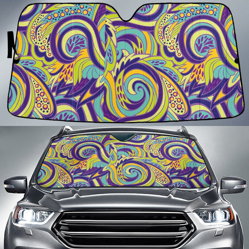 Yellow And Purple Wavy Paisley Pattern All Over Print Car Sun Shades Cover Auto Windshield Coolspod