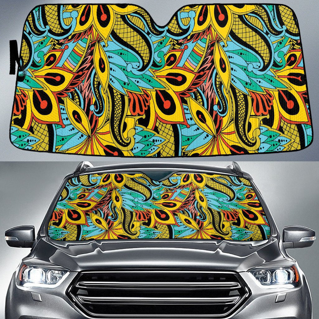Multicolor Peacock Feather Paisley Texture Dot Theme Car Sun Shades Cover Auto Windshield Coolspod