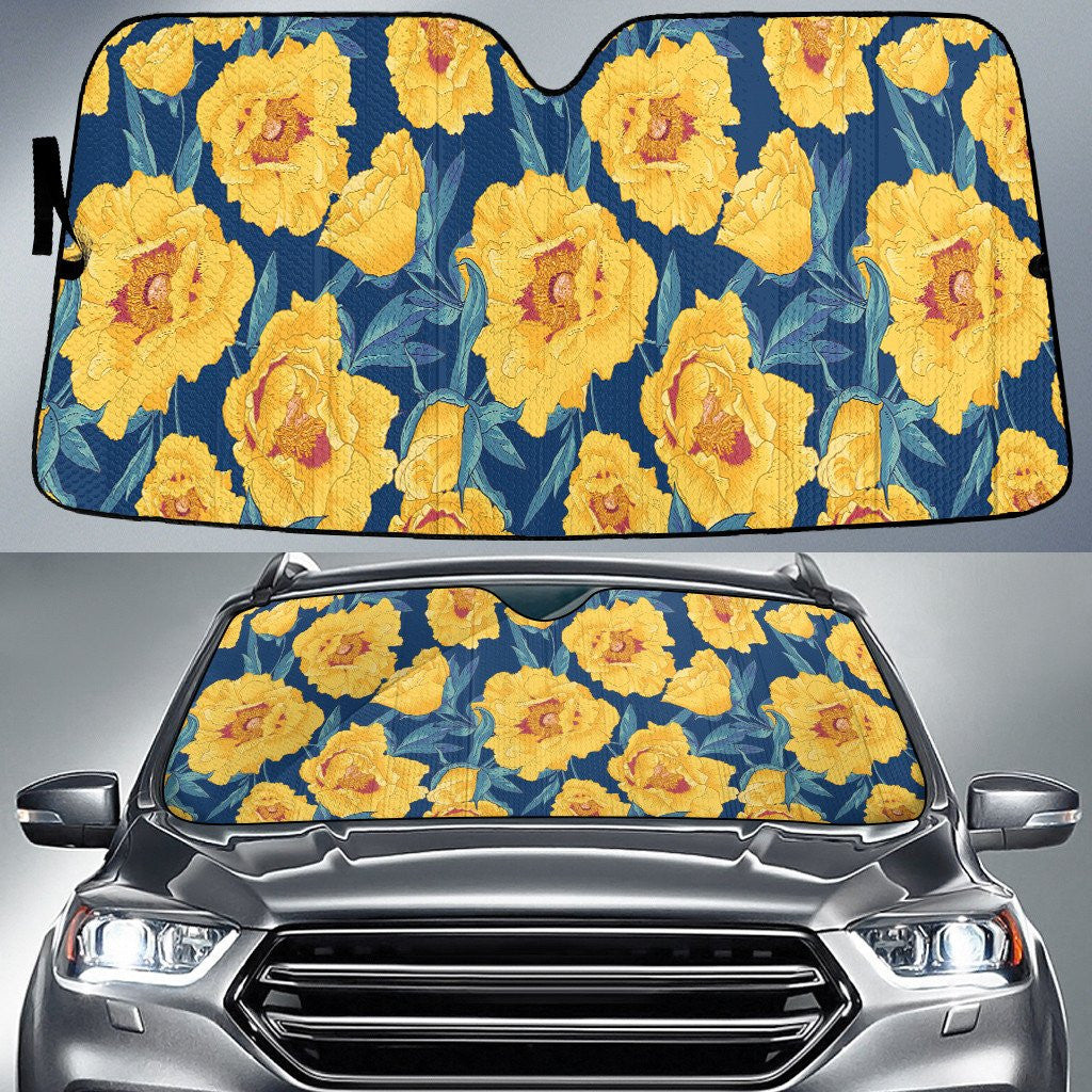 Yellow Fragrant Tropical Flowers And Leaf Summer Vibe Car Sun Shades Cover Auto Windshield Coolspod