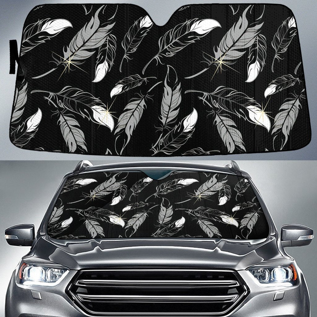 Black And White Bird Feather Hand Drawing Pattern Car Sun Shades Cover Auto Winshield Coolspod