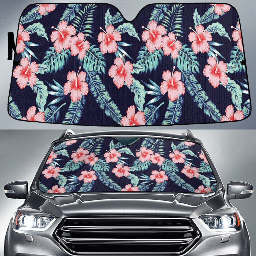 Pink Red Chinese Hawaiian Flower Palm And Fern Leaves Car Sun Shades Cover Auto Windshield Coolspod