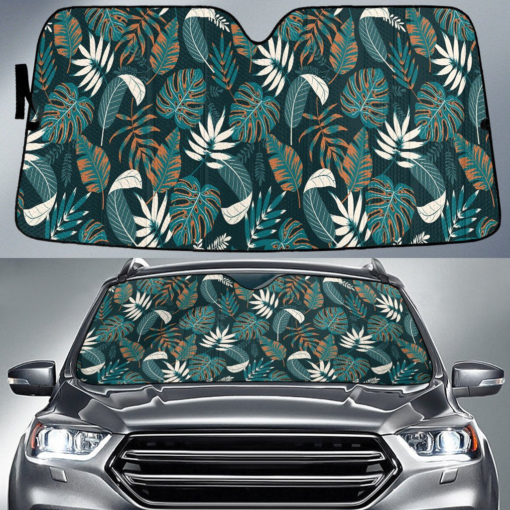 Orange And Mint Green Monstera And Shell Ginger Leaf Black Car Sun Shades Cover Auto Windshield Coolspod