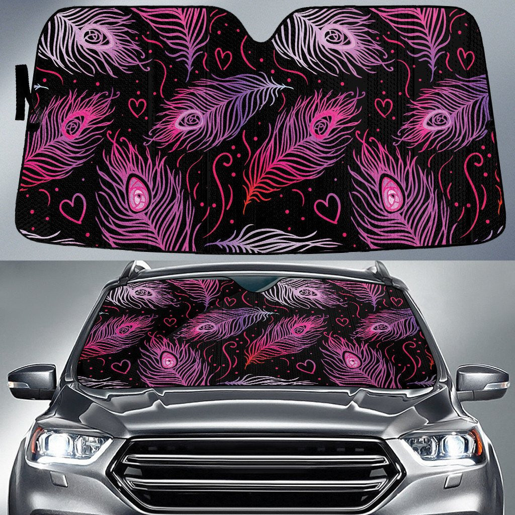 Ombre Pink To Red Peacock Feather Lovely Theme Car Sun Sades Cover Auto Winshield Coolspod