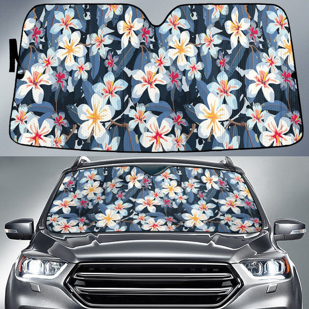 White Plumeria Flower Painting Style Charcoal Theme Car Sun Shades Cover Auto Windshield Coolspod