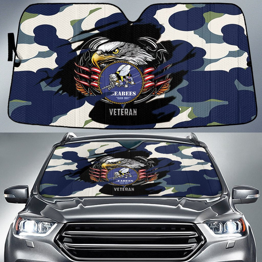 Bald Eagle American Flag Charcoal Blue Camo Cow Pattern Printed Car Sun Shades Cover Auto Windshield Coolspod