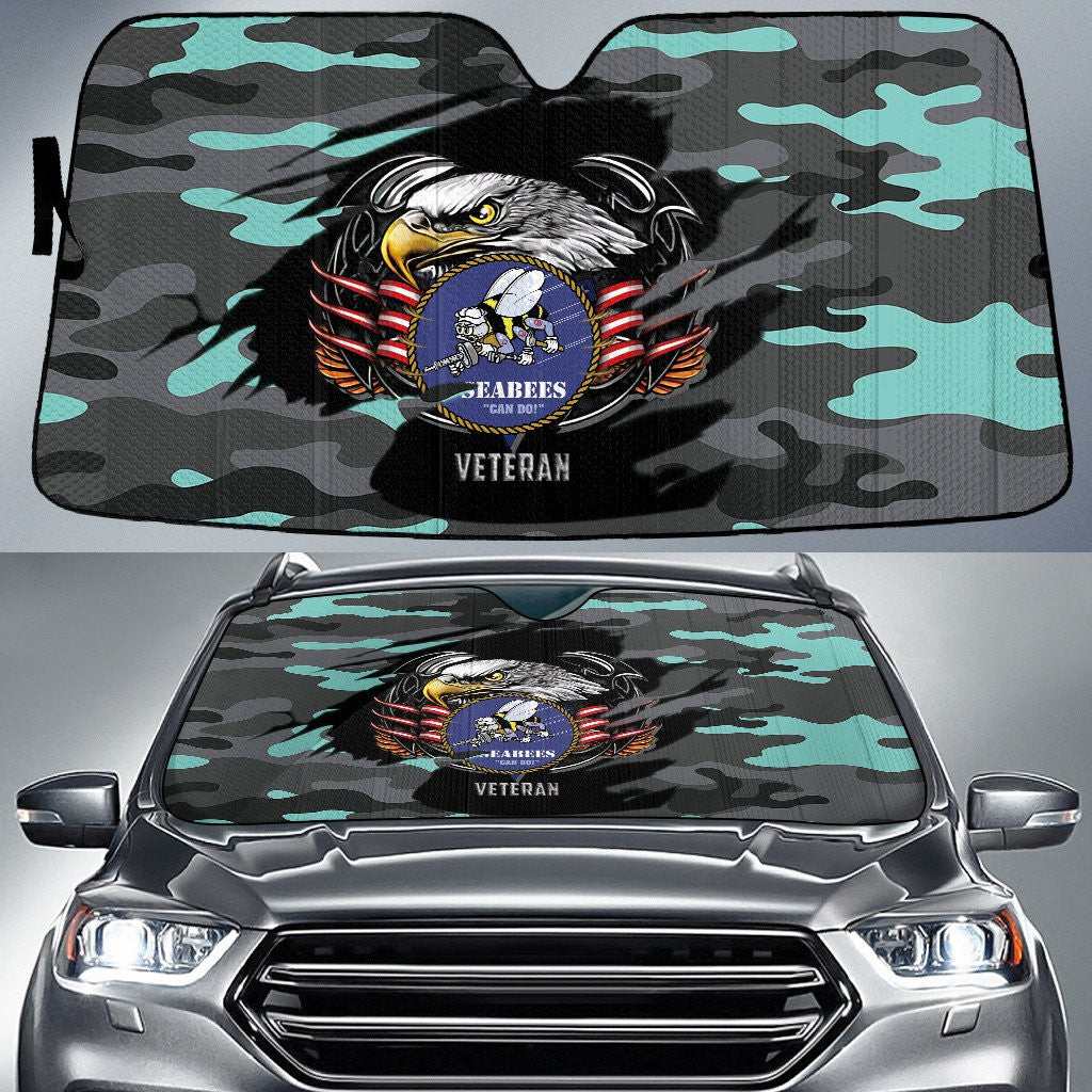 Bald Eagle In Front Of An American Flag With Baby Green Camo Pattern Printed Car Sun Shades Cover Auto Windshield Coolspod