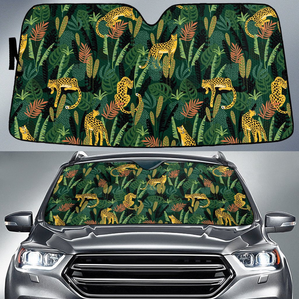 Mighty Jaguar Cheetah In Rainforest Tropical Vibe Car Sun Shades Cover Auto Windshield Coolspod