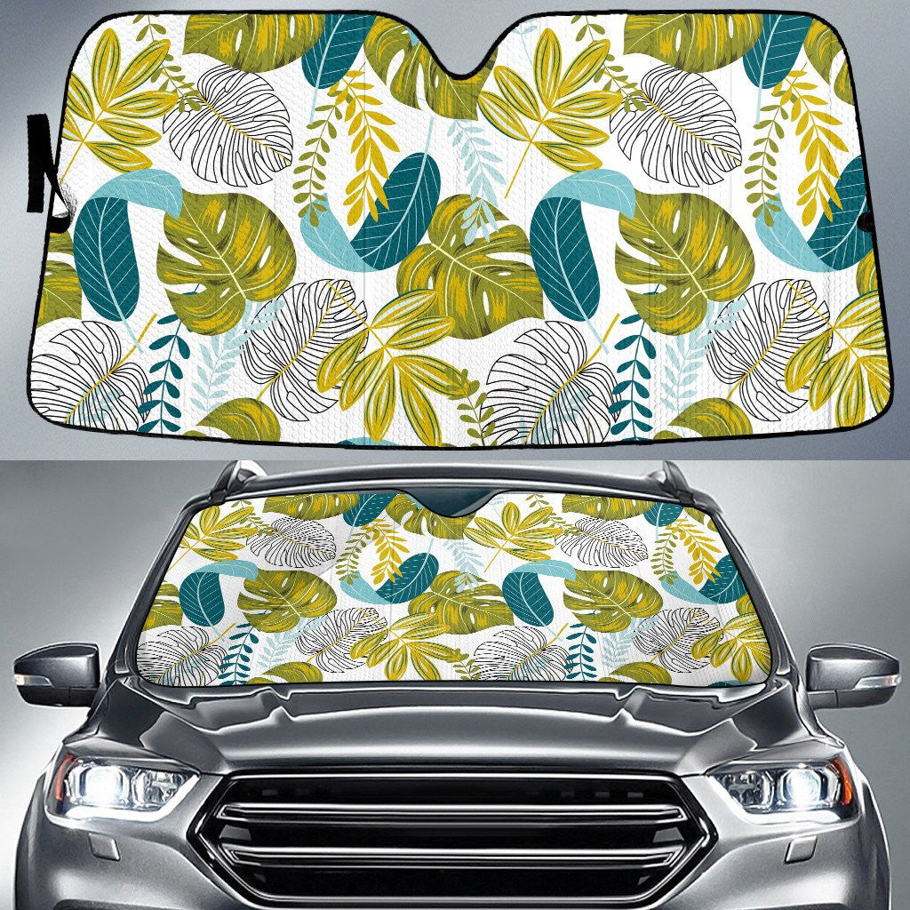 Chromatic Monstera Leaf Hand Drawing Sketchy Lime Car Sun Shades Cover Auto Windshield Coolspod