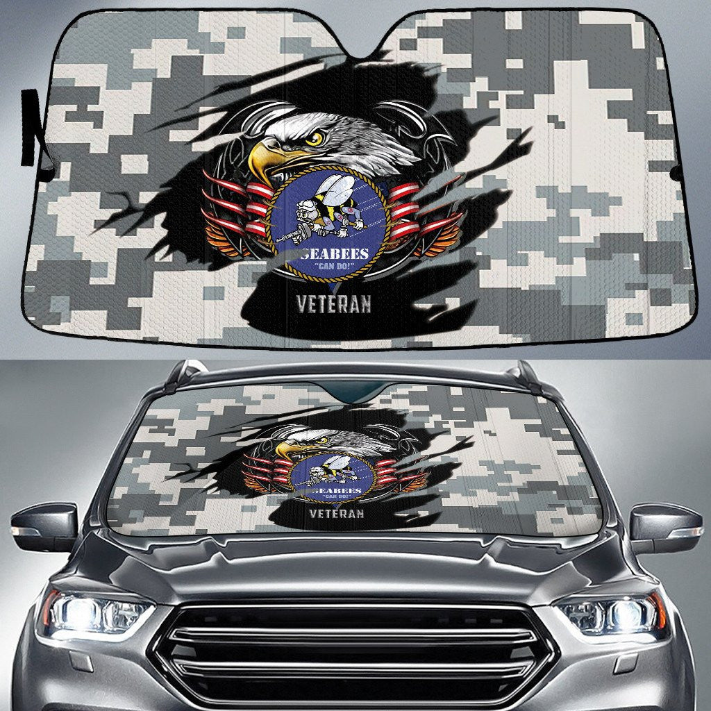 Bald Eagle American Flag Grey Geometric Pattern Printed Car Sun Shades Cover Auto Windshield Coolspod
