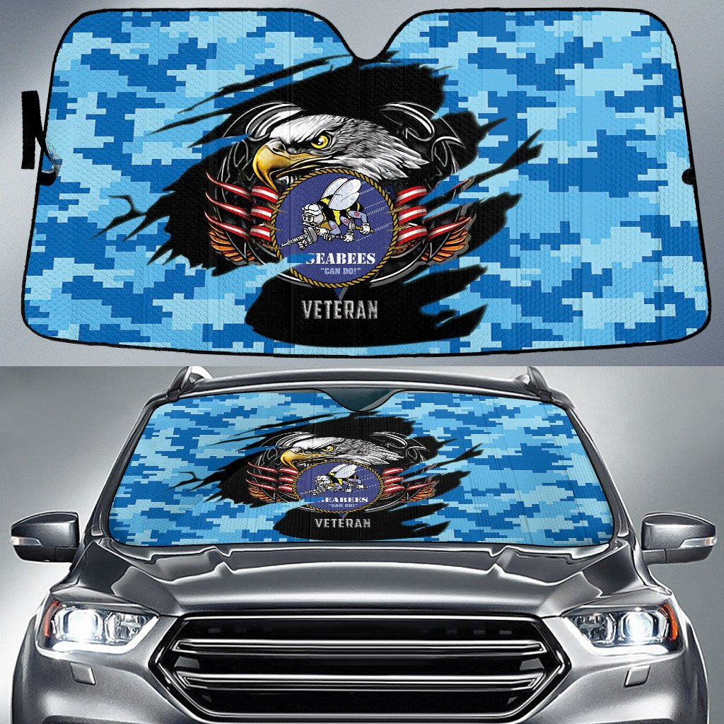 Bald Eagle American Flag Blue Geometric Cow Pattern Printed Car Sun Shades Cover Auto Windshield Coolspod