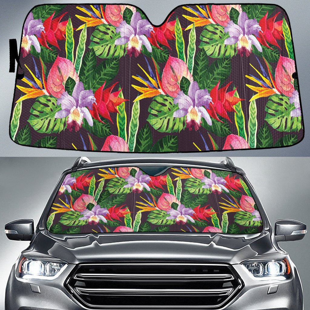 Collection Of Flamingo And Heliconia Flower Tropical Leaves Car Sun Shades Cover Auto Windshield Coolspod