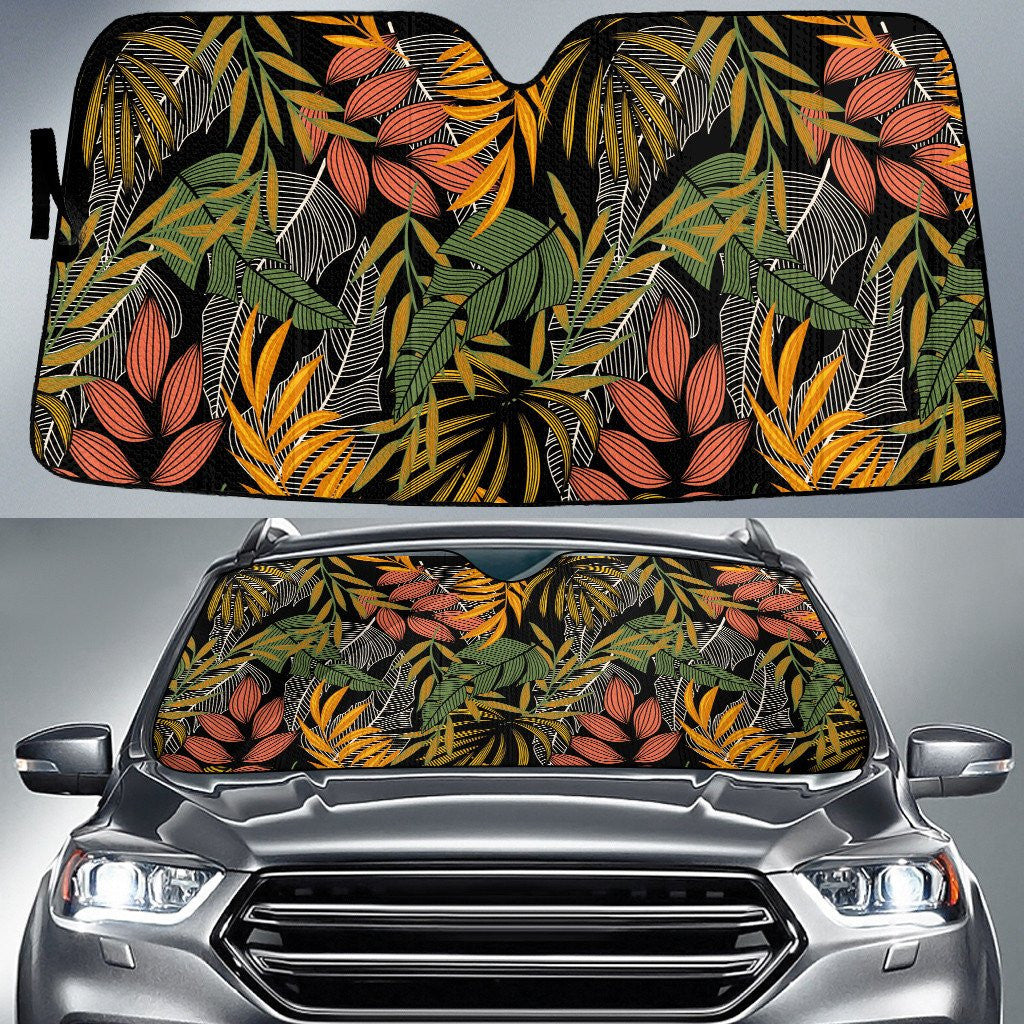 Tropical Phoenix Leaf And Shadows Multicolor Leaves Summer Vibe Car Sun Shades Cover Auto Windshield Coolspod