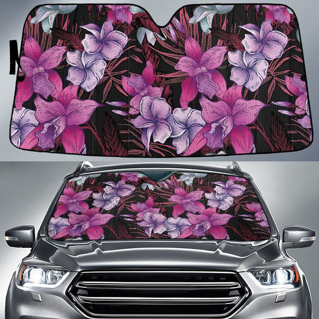 Purple Pink Plumeria And Chinese Hibiscus Flowers Summer Vibe Car Sun Shades Cover Auto Windshield Coolspod