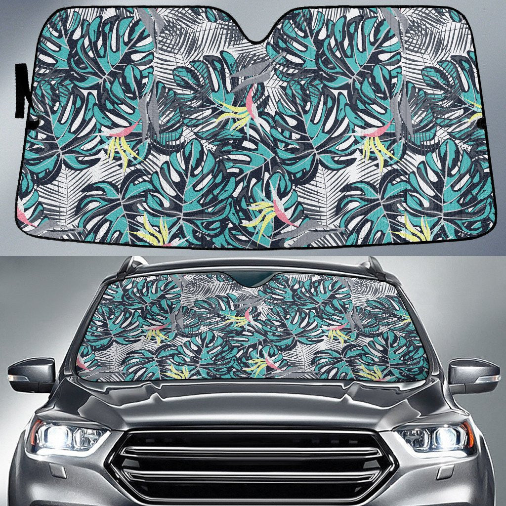 Monstera Leaf And Bird Of Paradise Flower Grey Car Sun Shades Cover Auto Windshield Coolspod