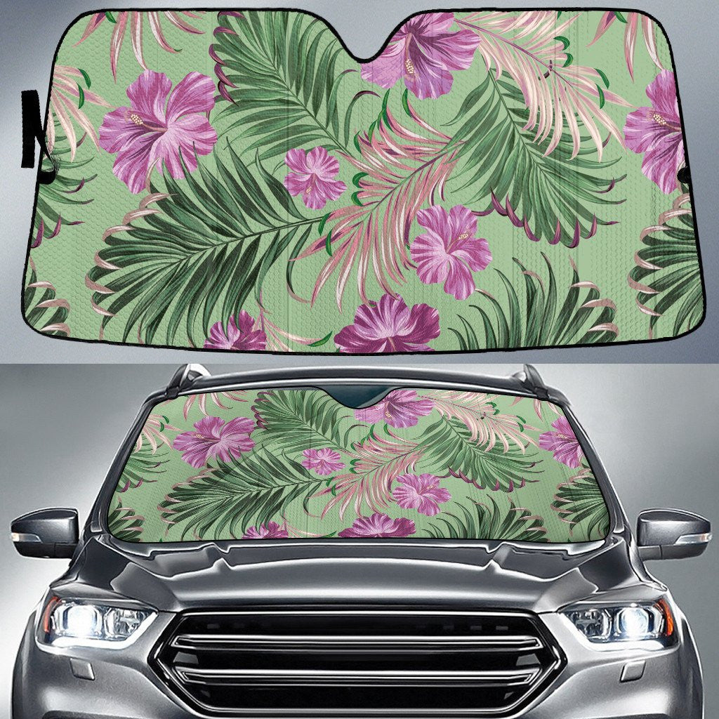Pink Hawaiian Hibiscus Dry And Fresh Palm Leave Green Car Sun Shades Cover Auto Windshield Coolspod