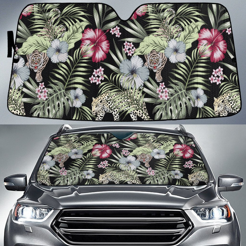Pink And Grey Hawaiian Hibiscus Flower Areca Palm Leave Black Car Sun Shades Cover Auto Windshield Coolspod