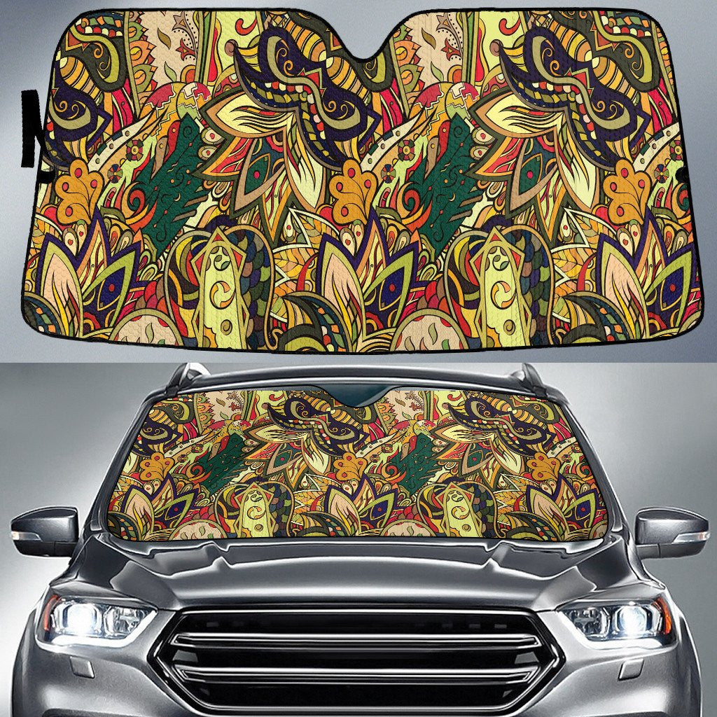Yellow Tone Color Flowers Paisley Texture Dot Theme Car Sun Shades Cover Auto Windshield Coolspod