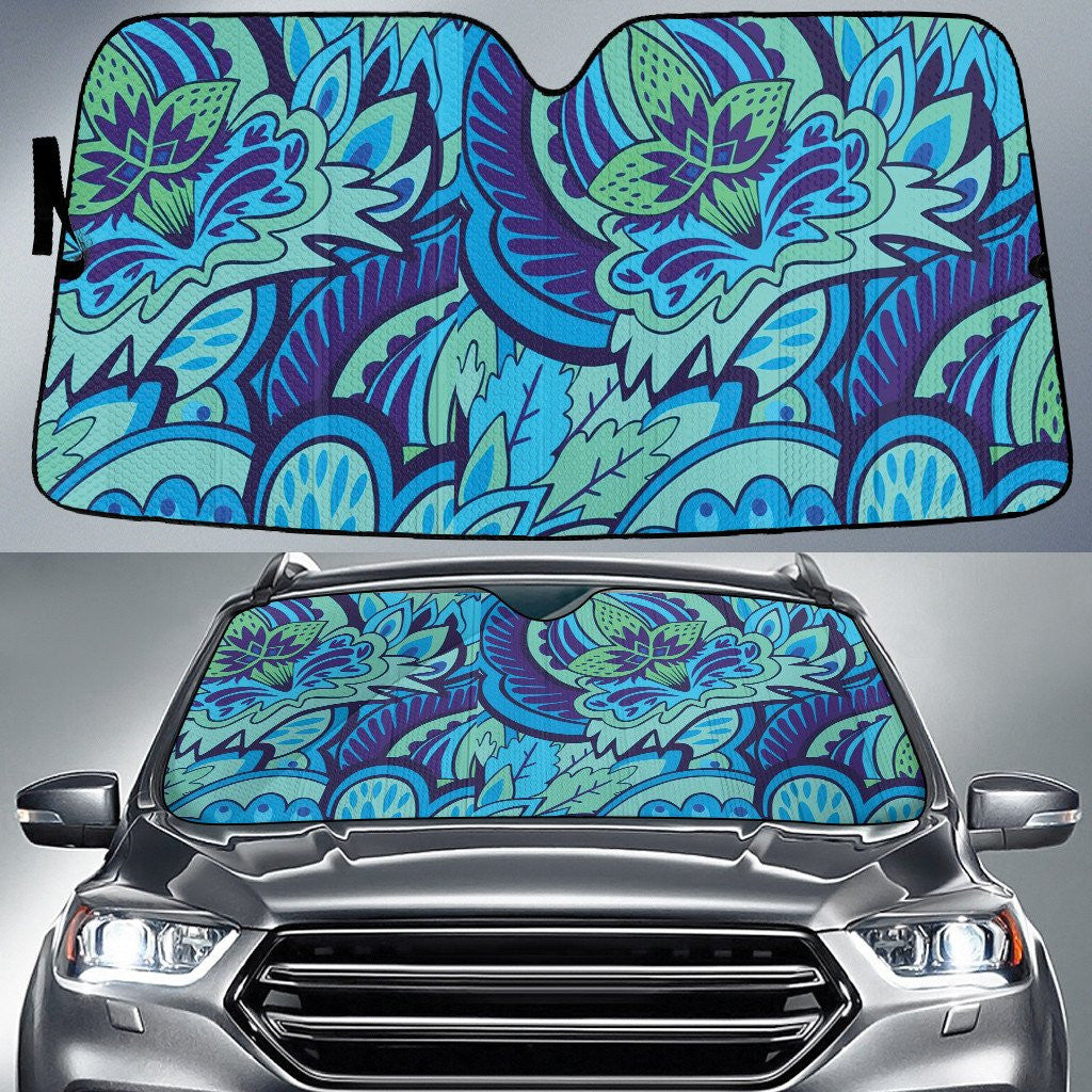Blue Tone Flowers Paisley Texture All Over Print Car Sun Shades Cover Auto Windshield Coolspod