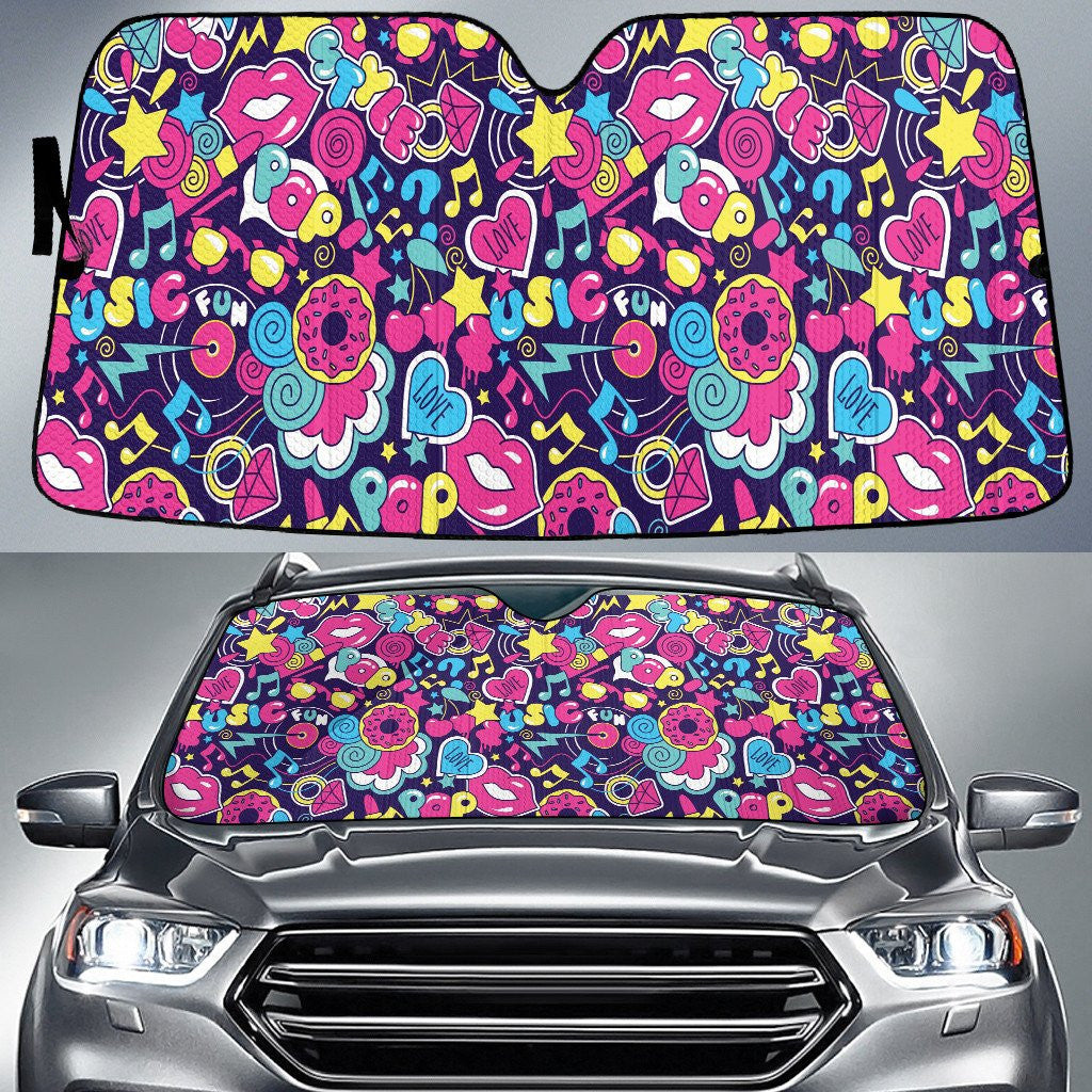 Multicolor Lip Color Pop Paisley Texture Toy Car Sun Shades Cover Auto Windshield Coolspod