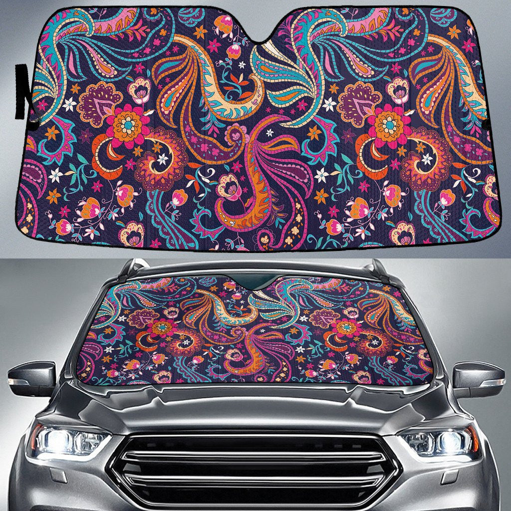 Multicolor Paisley Pattern Tropical Summer Theme Car Sun Shades Cover Auto Windshield Coolspod