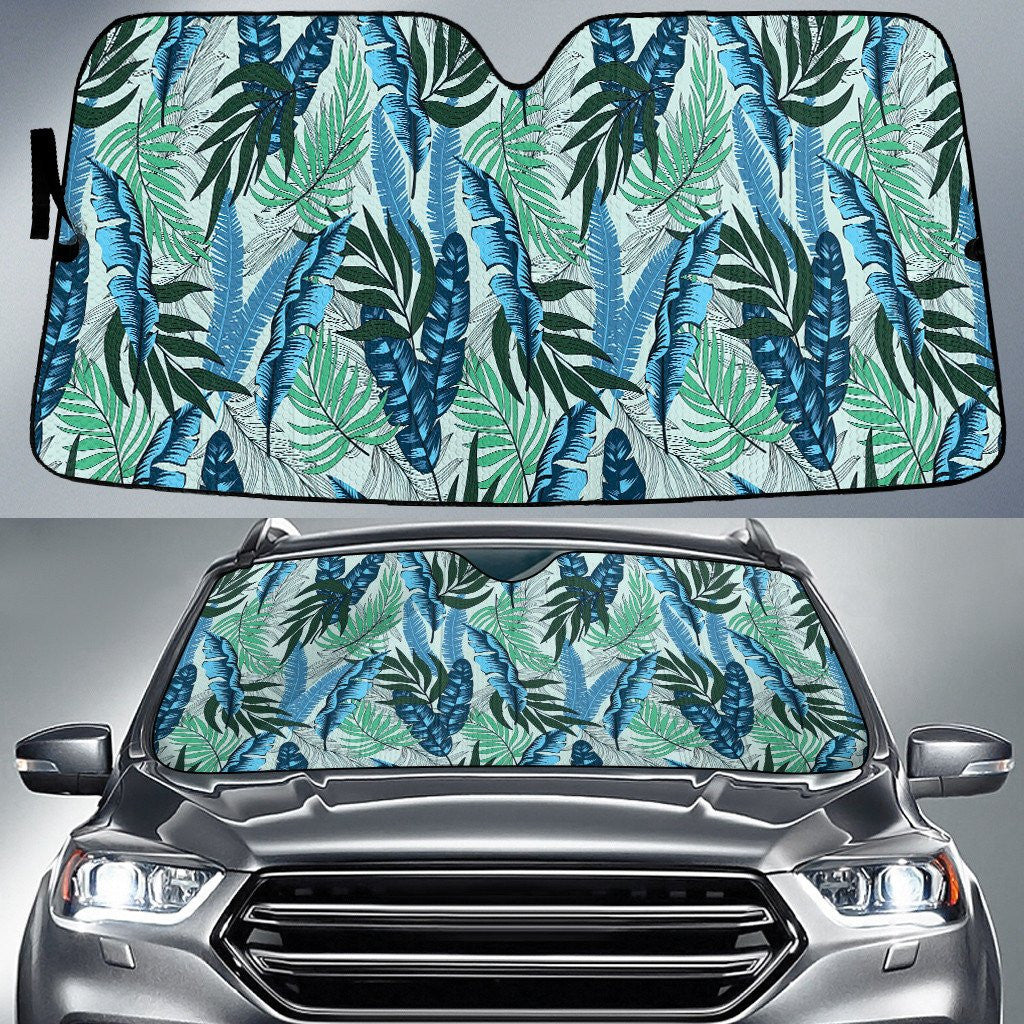 Blue Monstera And Banana Leaves Summer Tropical Leaf Car Sun Shades Cover Auto Windshield Coolspod