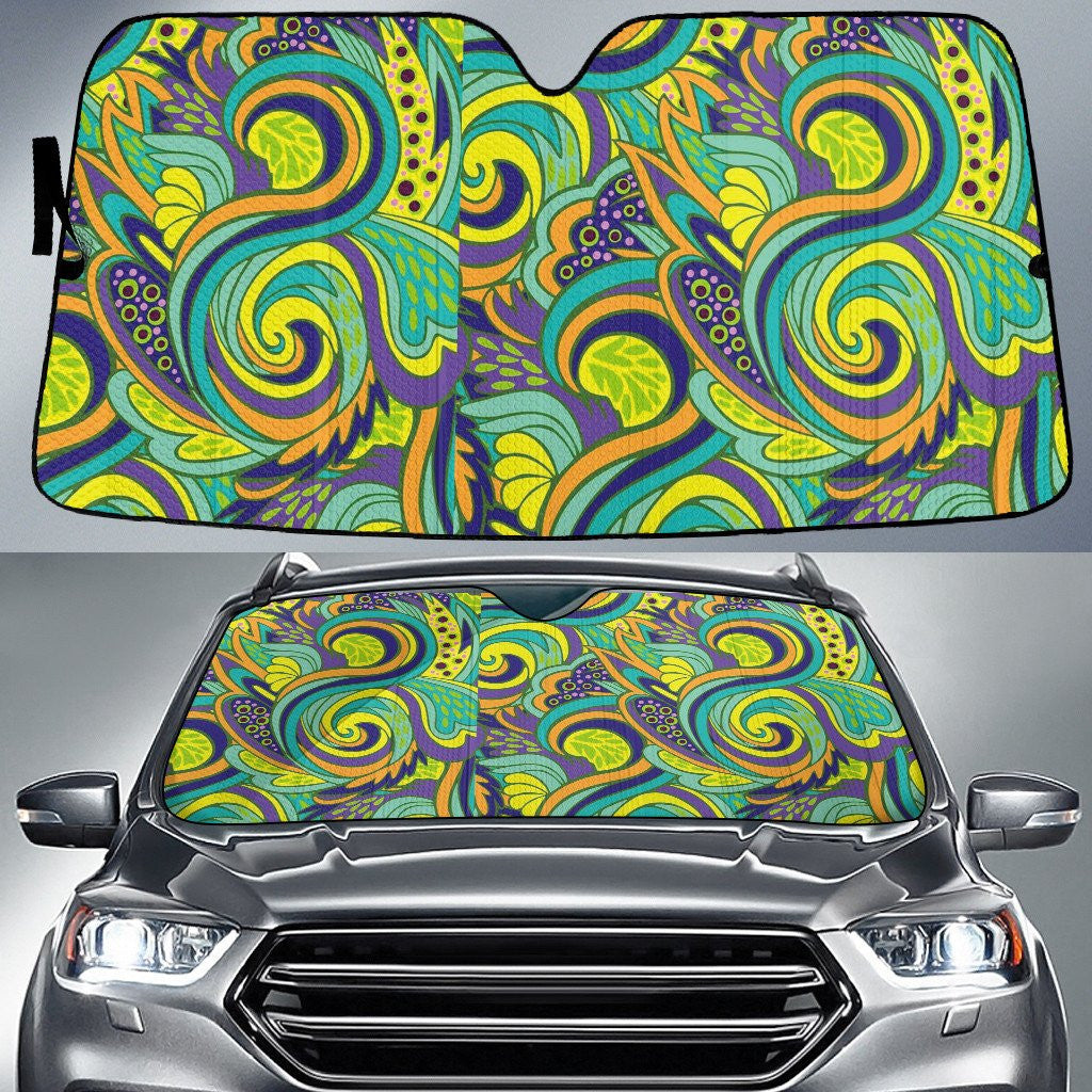 Green Tone Flowers Paisley Texture Dot Theme Car Sun Shades Cover Auto Windshield Coolspod