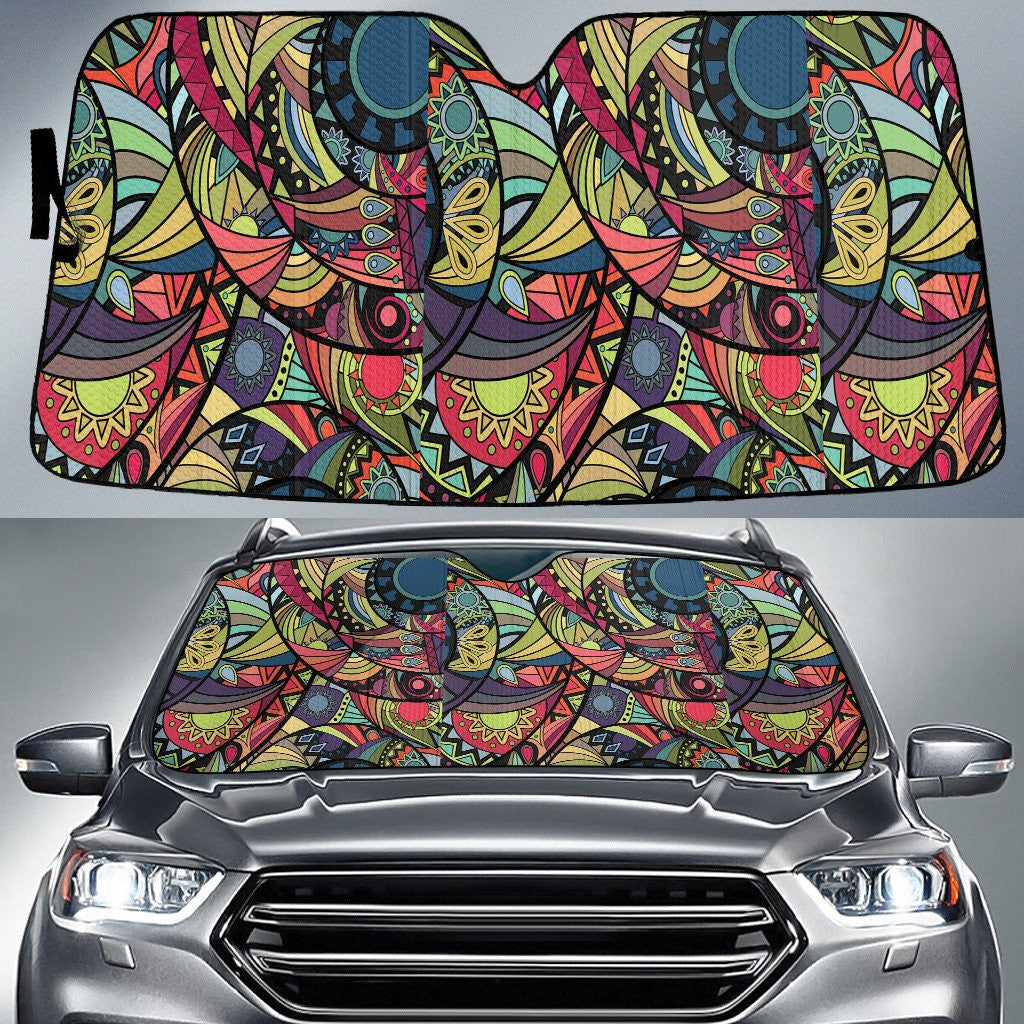 Hot Tone Colors Mirrored Flowers Paisley Texture Dot Theme Car Sun Shades Cover Auto Windshield Coolspod