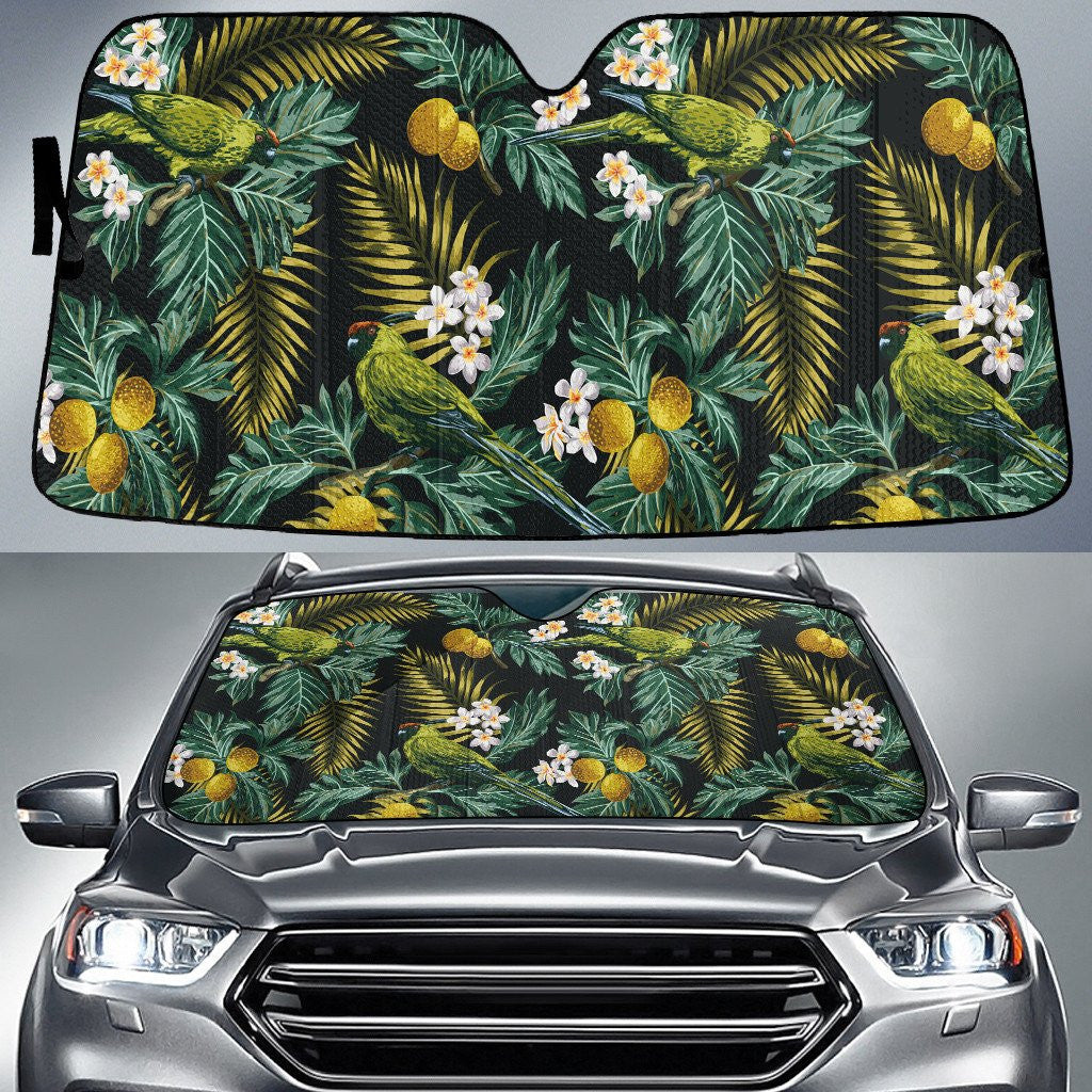 Green Parrots And Areca Leaf Tropical Leave Black Car Sun Shades Cover Auto Windshield Coolspod