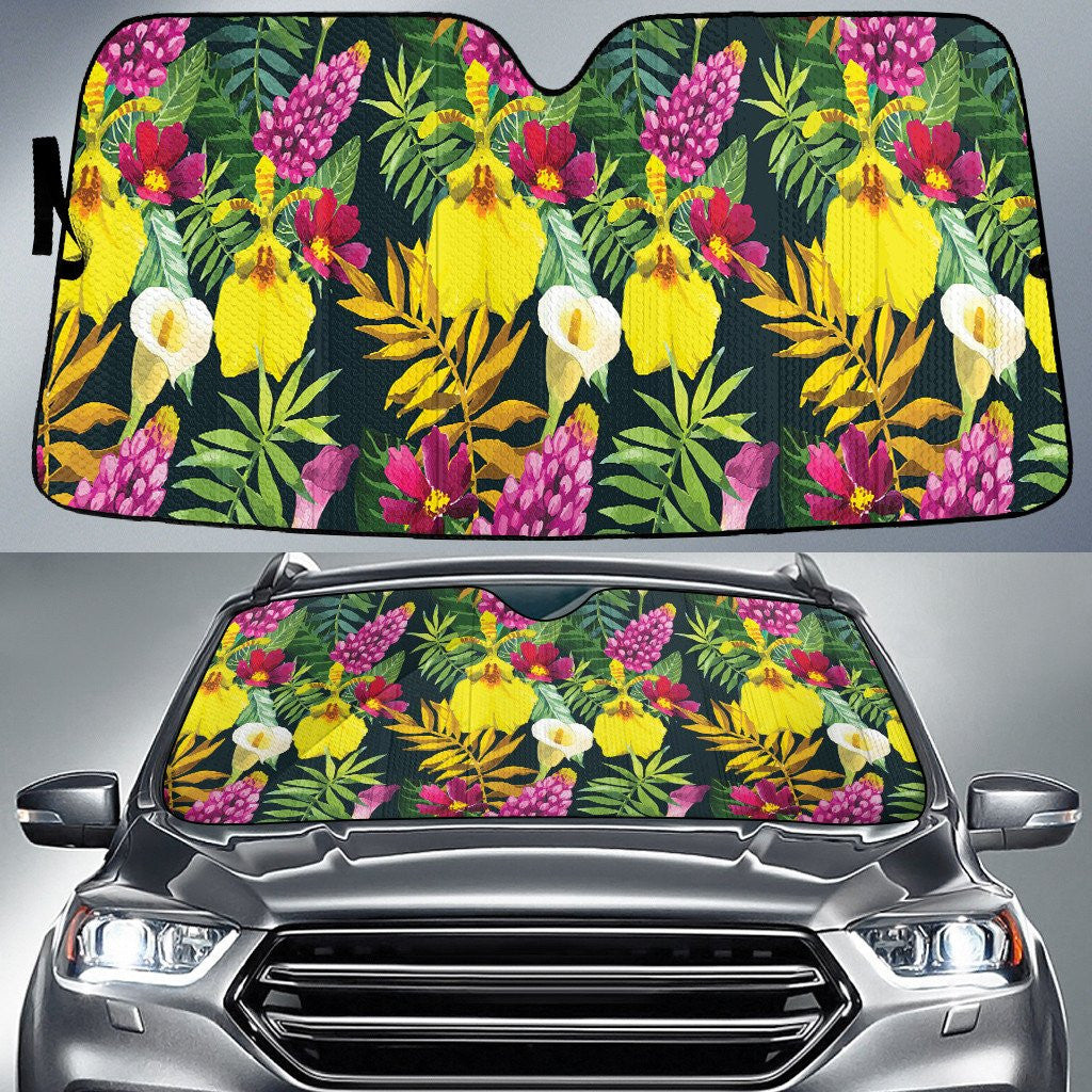 Multicolor Heliconia And Lily Flower Tropical Classic Palm Leaf Car Sun Shades Cover Auto Windshield Coolspod