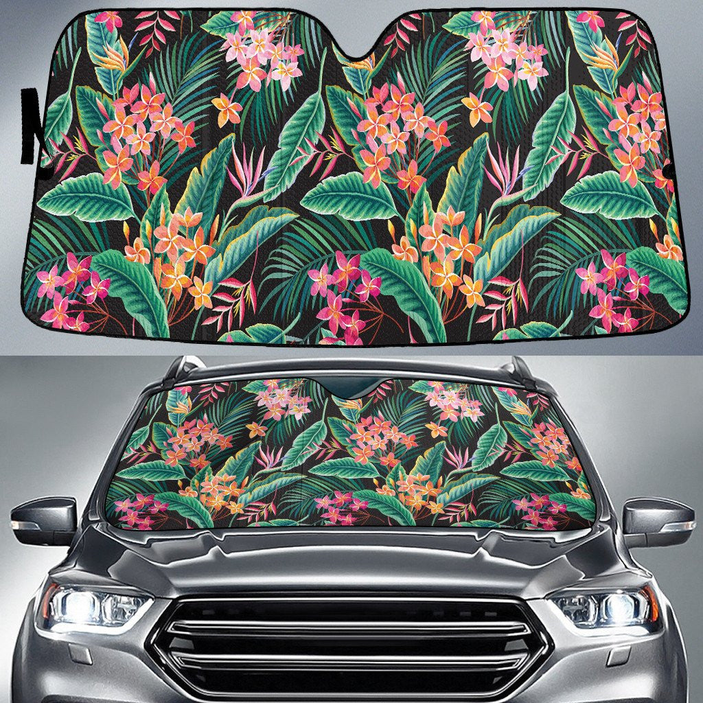 Orange And Pink Plumeria Flower Over Banana Leaf Summer Vibe Car Sun Shades Cover Auto Windshield Coolspod