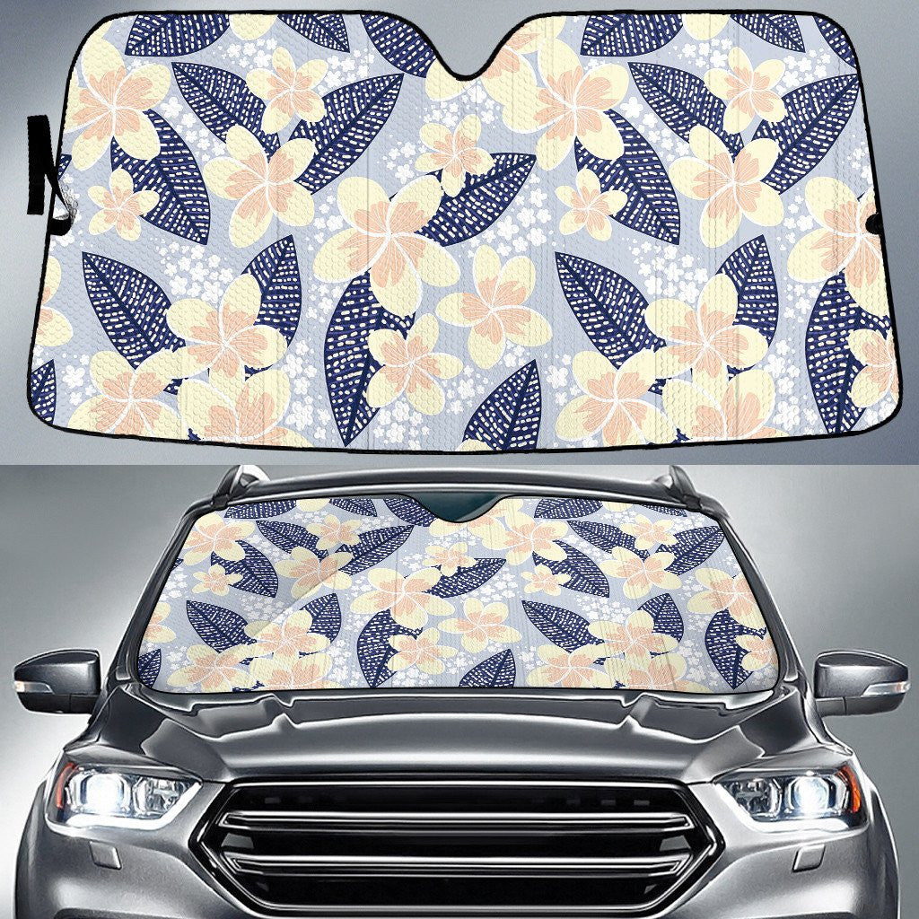 Yellow Plumeria Flower And Leaf Light Blue Theme Car Sun Shades Cover Auto Windshield Coolspod