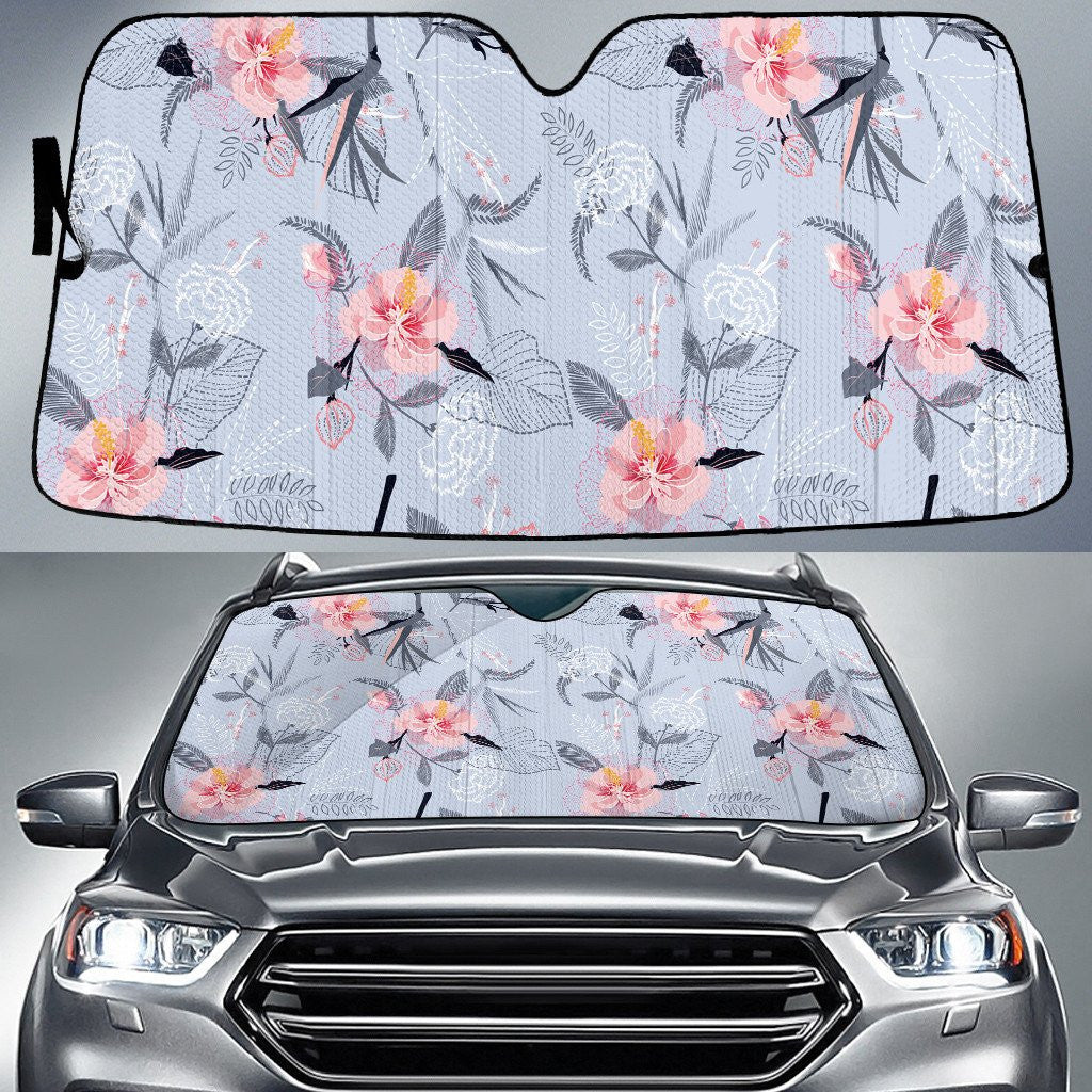 Black Bird Of Paradise And Pink Chinese Hibiscus Flower Blue Car Sun Shades Cover Auto Windshield Coolspod