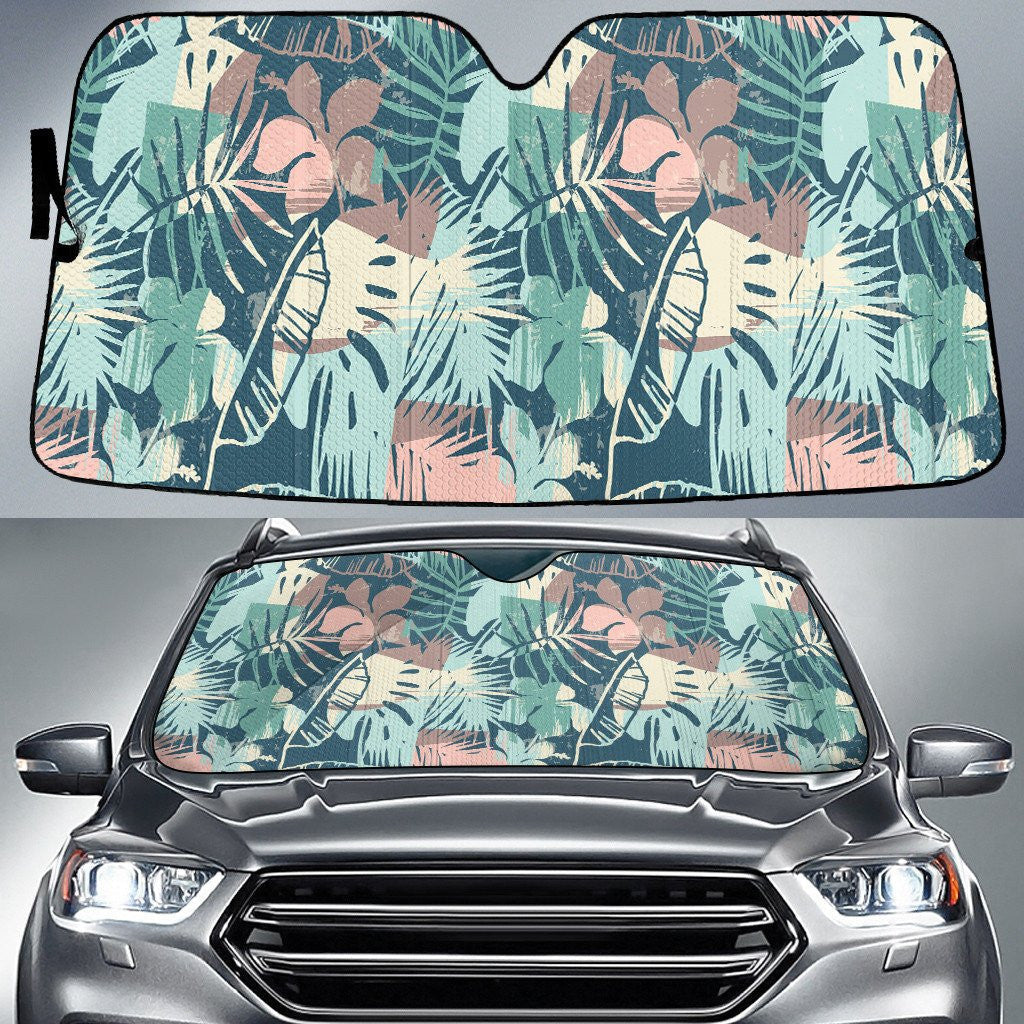 Stylized Hibicus And Tropical Leaves Sketchy Drawing Painting Car Sun Shades Cover Auto Windshield Coolspod