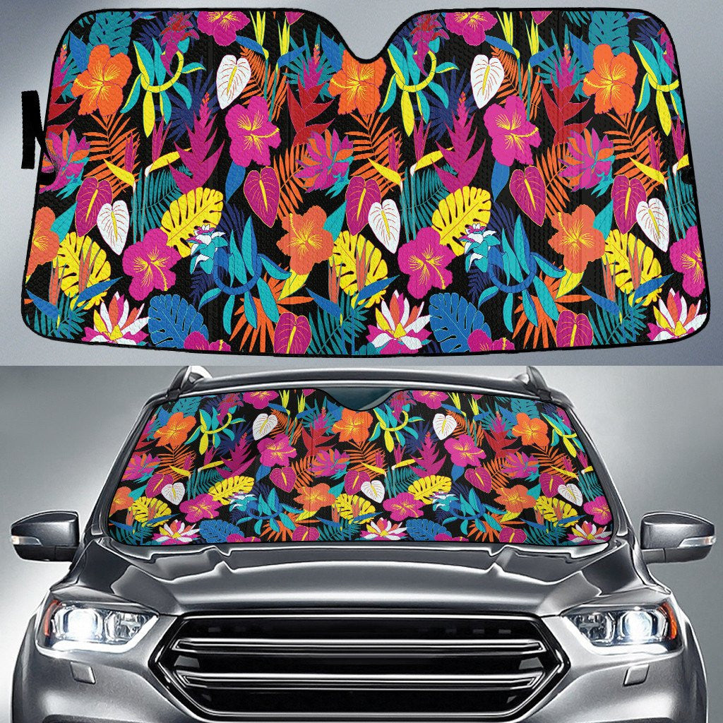 Multicolored Chinese Hibiscus Flowers Summer Pattern Car Sun Shades Cover Auto Windshield Coolspod