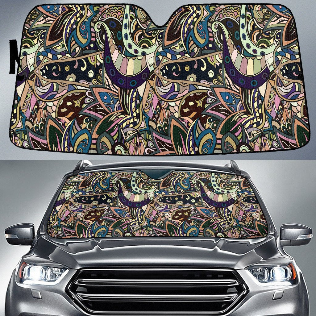 Dark Tone Colors Mirrored Flowers Paisley Texture Dot Theme Car Sun Shades Cover Auto Windshield Coolspod