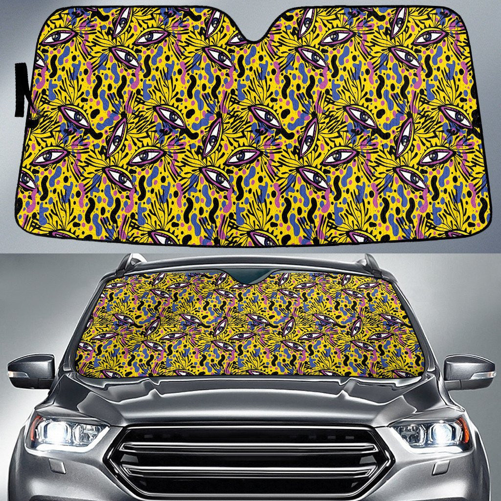 Yellow Scary Eyes Shapes All Over Print Car Sun Shade Auto Windshield Coolspod