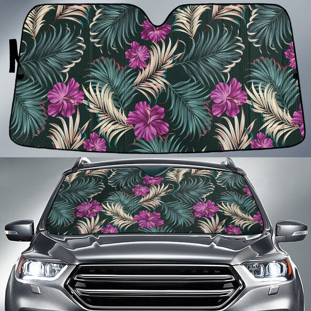 Pink Hawaiian Hibiscus Dry And Fresh Dark Green Palm Leave Car Sun Shades Cover Auto Windshield Coolspod