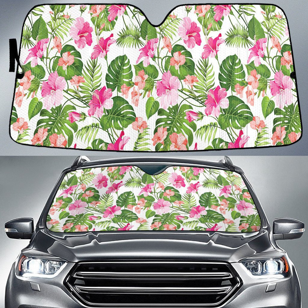 Pink And Red Chinese Hibiscus Flower Over Acera Leaf Car Sun Shades Cover Auto Windshield Coolspod