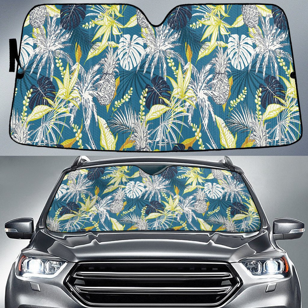 White Pineapple And Coconut Palm Leave Sapphire Blue Car Sun Shades Cover Auto Windshield Coolspod