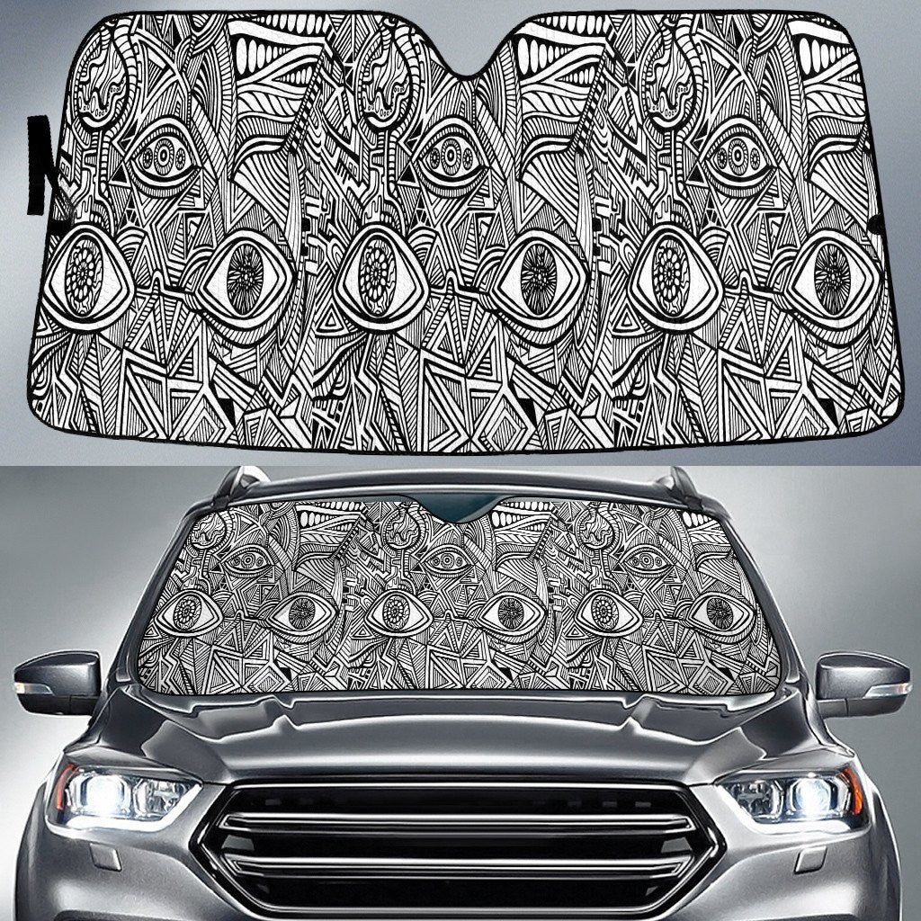 Black And White Scary Eyes Shapes All Over Print Car Sun Shade Auto Windshield Coolspod