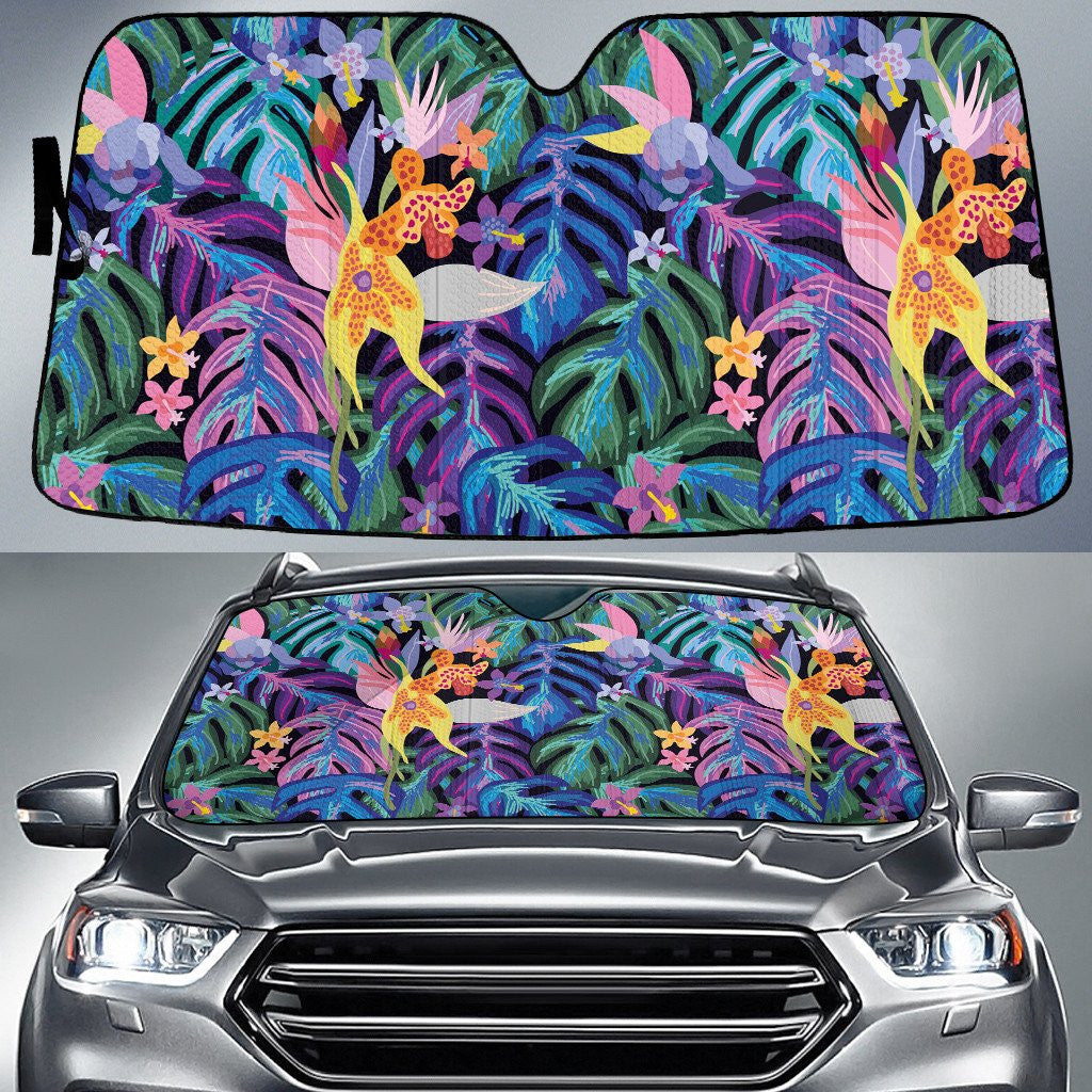 Colorful Lily And Plumeria Flower In Tropical Forest Summer Vibe Car Sun Shades Cover Auto Windshield Coolspod