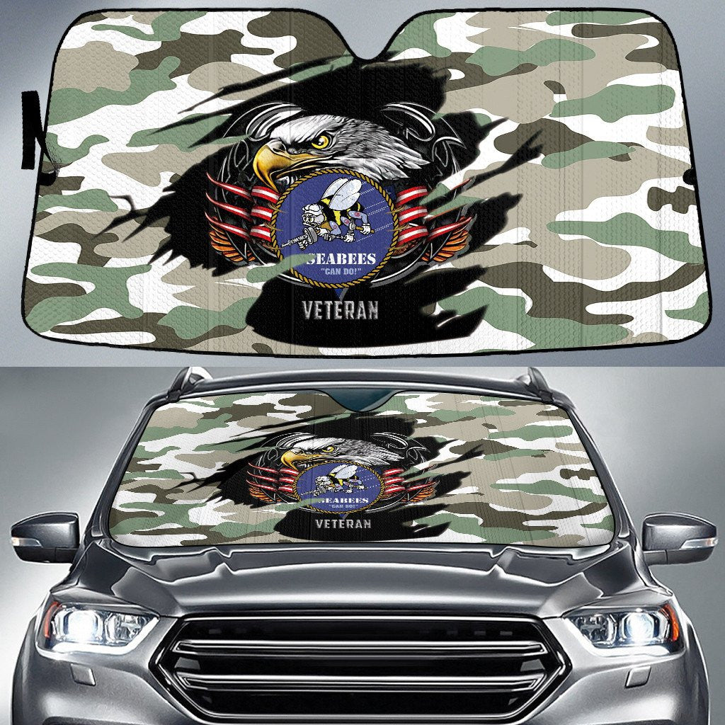 Bald Eagle American Flag Beige Green Camo Cow Pattern Printed Car Sun Shades Cover Auto Windshield Coolspod