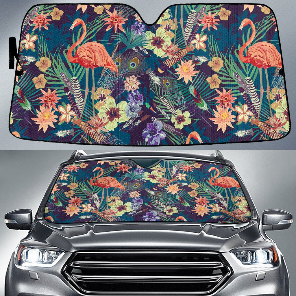 Pretty Flamingo In Tropical Forest Summer Vibe Car Sun Shades Cover Auto Windshield Coolspod