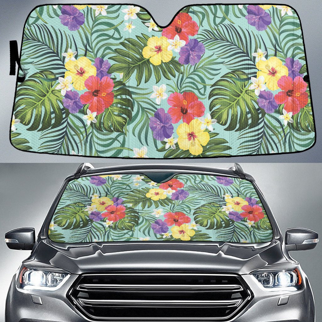 Yellow And Pink Hawaiian Flower Tropical Palm Leaf Green Car Sun Shades Cover Auto Windshield Coolspod
