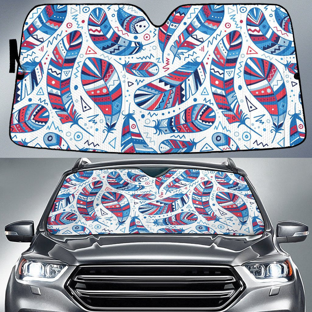 Blue And Red Tribal Pattern Feather Psychedelic Texture Car Sun Shades Cover Auto Windshield Coolspod