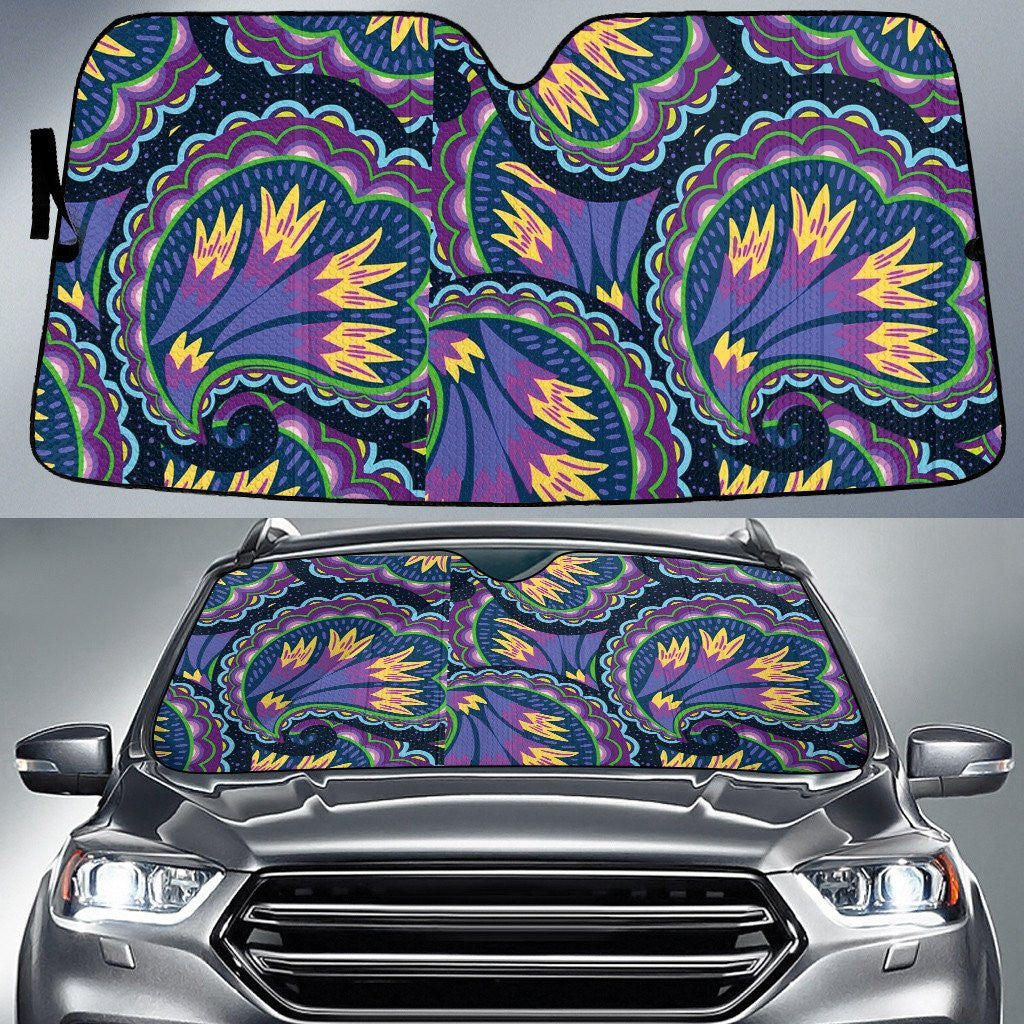 Purple And Yellow Flower Shape Paisley Pattern All Over Print Car Sun Shades Cover Auto Windshield Coolspod